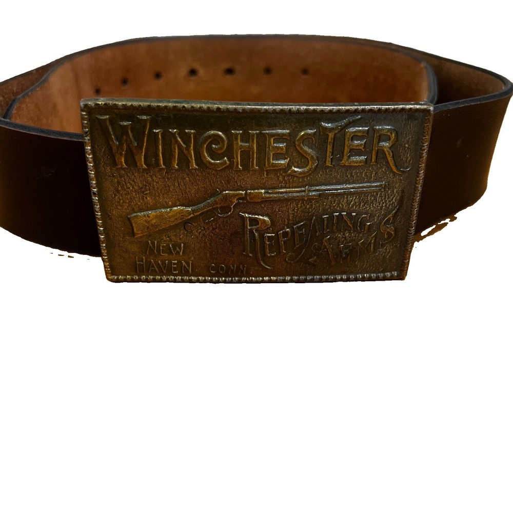 Vintage Winchester Repeating Arms Rifle Belt Buckle, NewHaven Conn. Belt 38-40